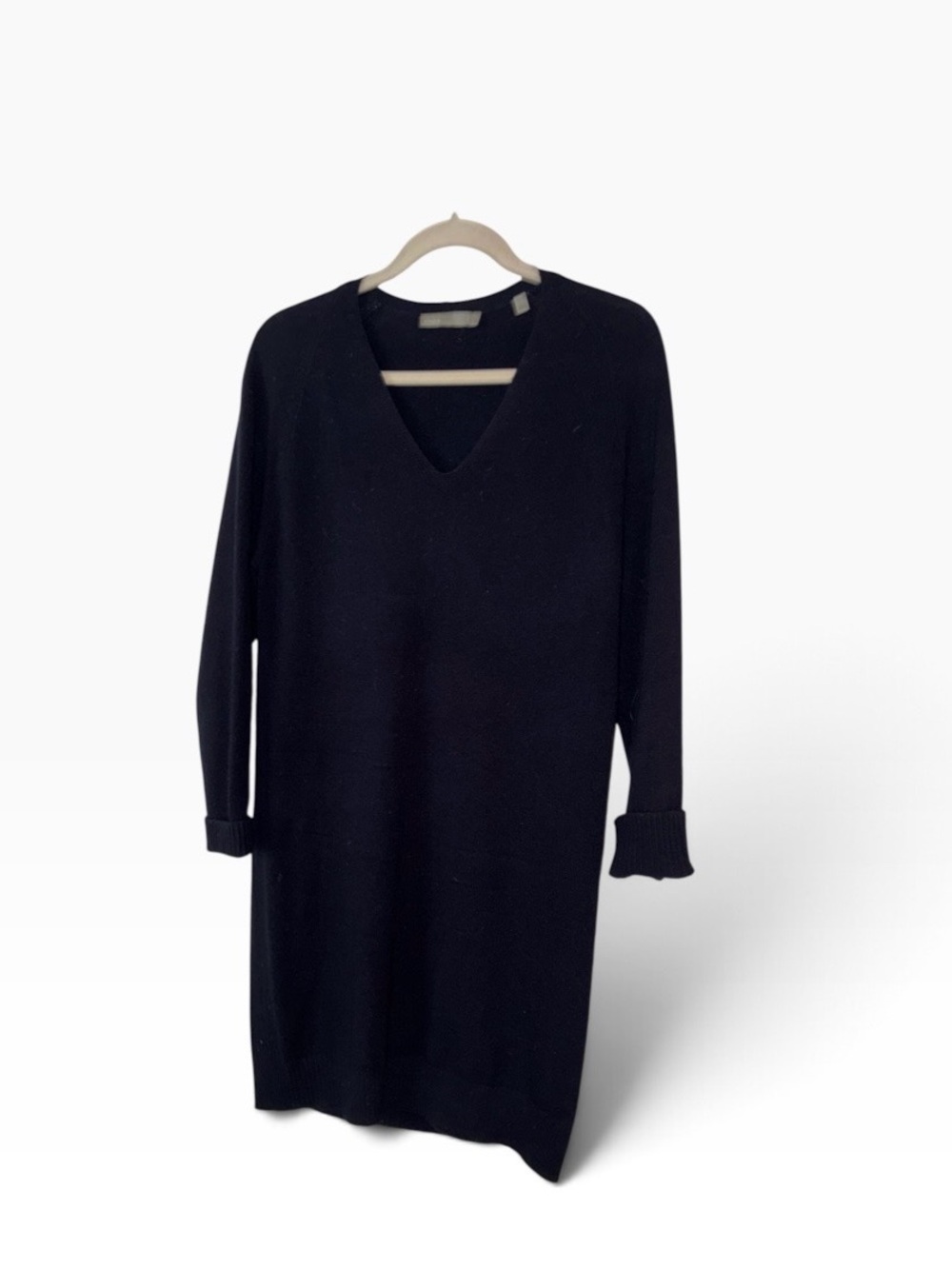 Vince Navy Wool Cashmere V-Neck Long Sleeve Sweater Dress -Sz S